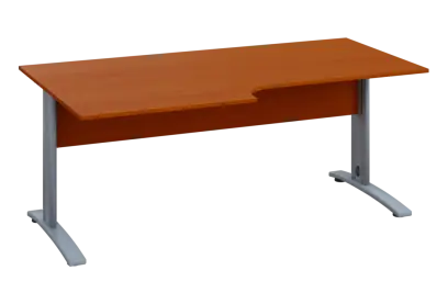 ERK 28 - 188 stůl kancelářský, rohový, levý, kovová podnož stříbrná, deska 25 mm, široký 1800 mm, třešeň šumavská